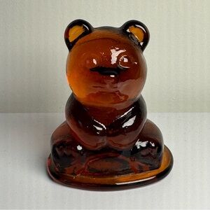 Vintage Glass Amber Yellow BEAR Paperweight